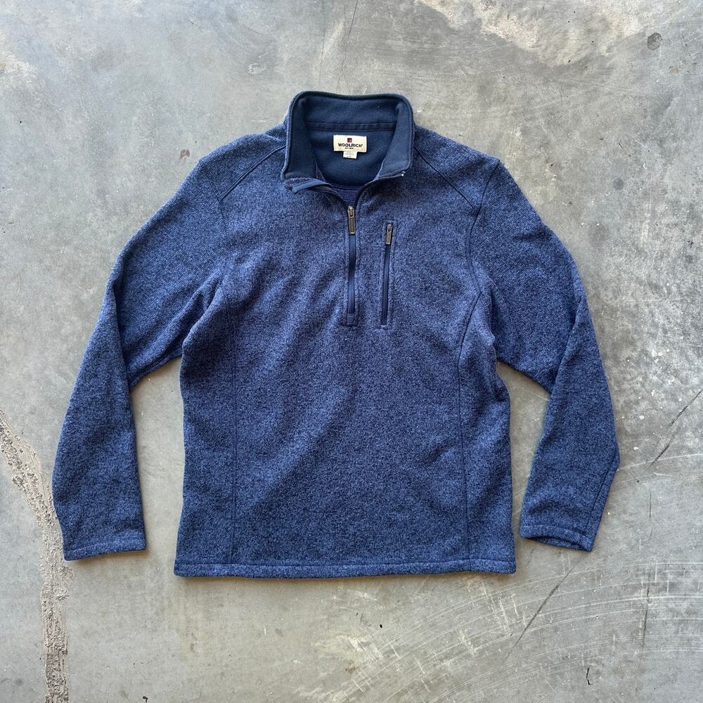 Woolrich Sweater Men's Large Blue 1/4 Zip Pullover Jacket Hiking Camping Outdoor